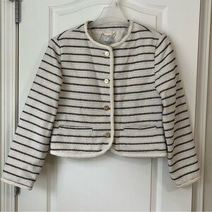 Abercrombie & Fitch Collarless Tweed Jacket Black Stripe Gold Buttons Women’s L